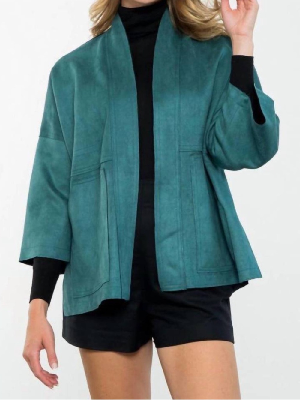 THML Highlands 3/4 Sleeve Faux Suede Jacket in Teal Women’s Size XS   NWT